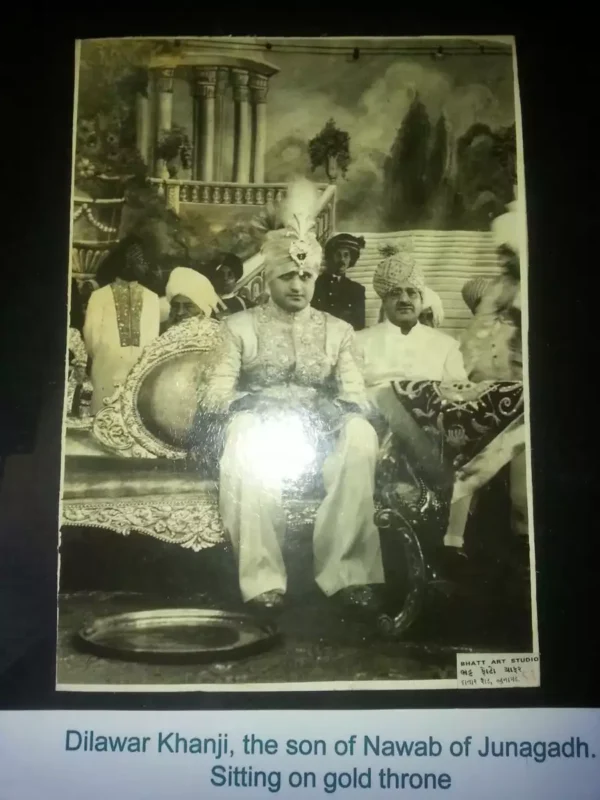 Dilawar Khanji, the Son of Nawab of Junagadh. Sitting on Gold Throne