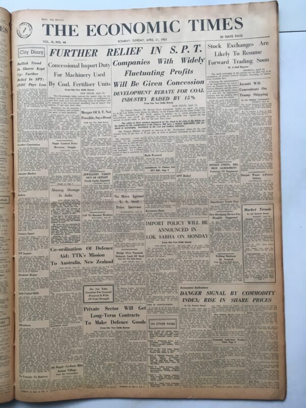 The Economic Times — April 21, 1963
