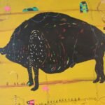 Dhaneshwar Shah – DS - 47, 48x60 inch, Acrylic on Canvas, Pig in Black, 2008