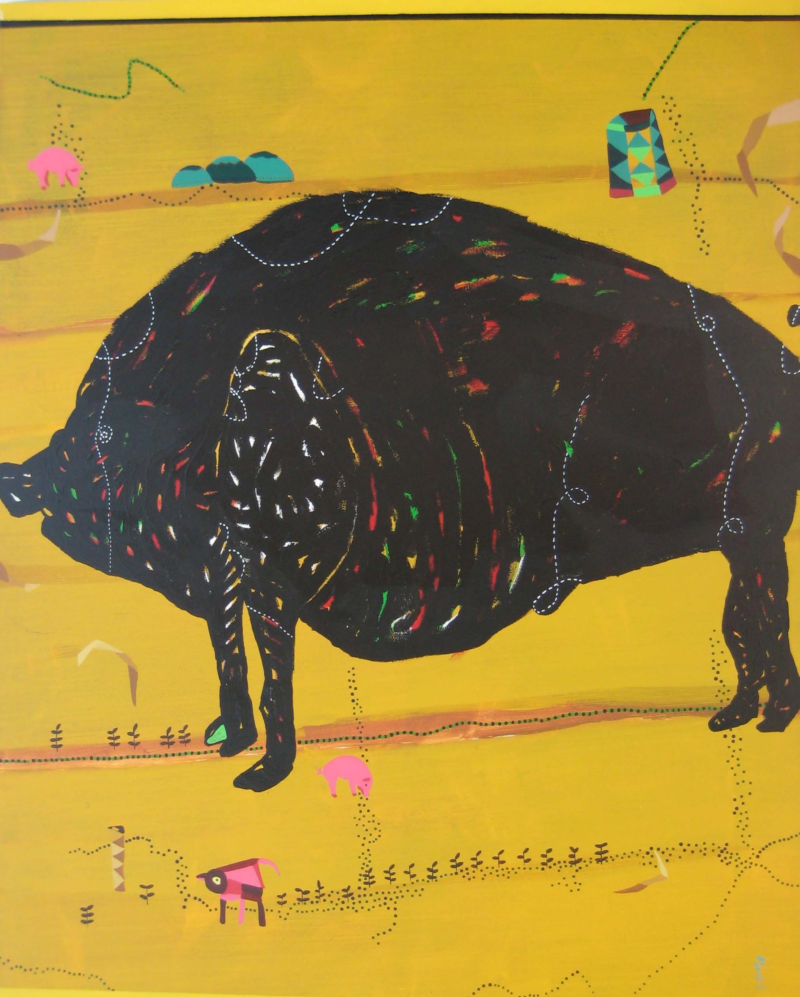 DS-47-48x60-inch-Acrylic-on-Canvas-Pig-in-Black-2008 Dhaneshwar Shah – DS - 47, 48x60 inch, Acrylic on Canvas, Pig in Black, 2008 - Image 1