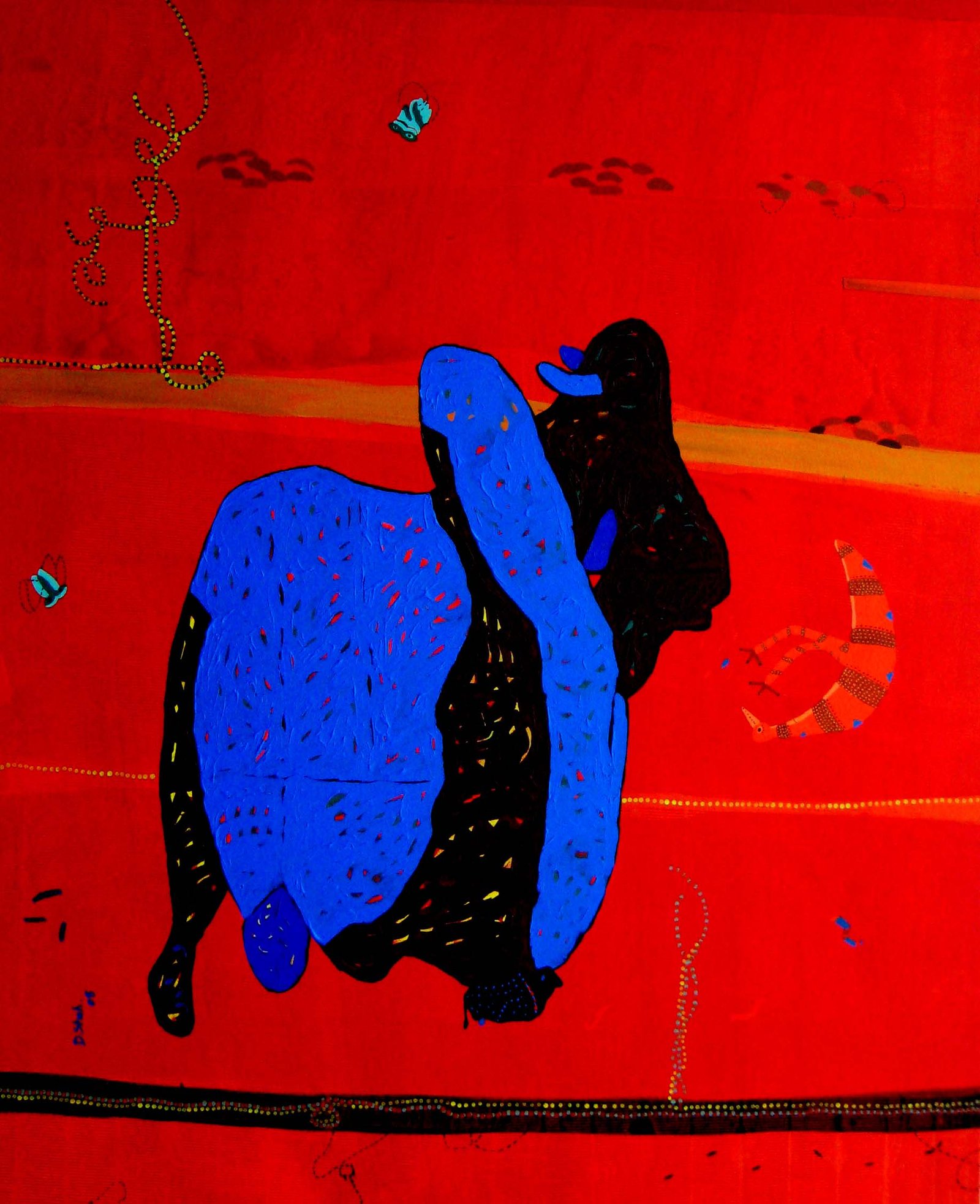 DS-57-48x60-inch-Acrylic-on-Canvas-Bull-with-Bird-ii-2008 DS - 57, 48x60 inch, Acrylic on Canvas, Bull with Bird-ii, 2008 - Image 1